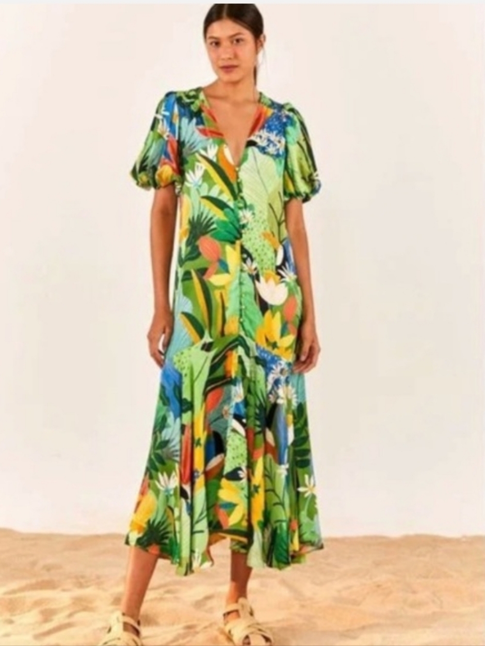 FARM Rio Vintage Toucans Plunge Neck Dress Size M New